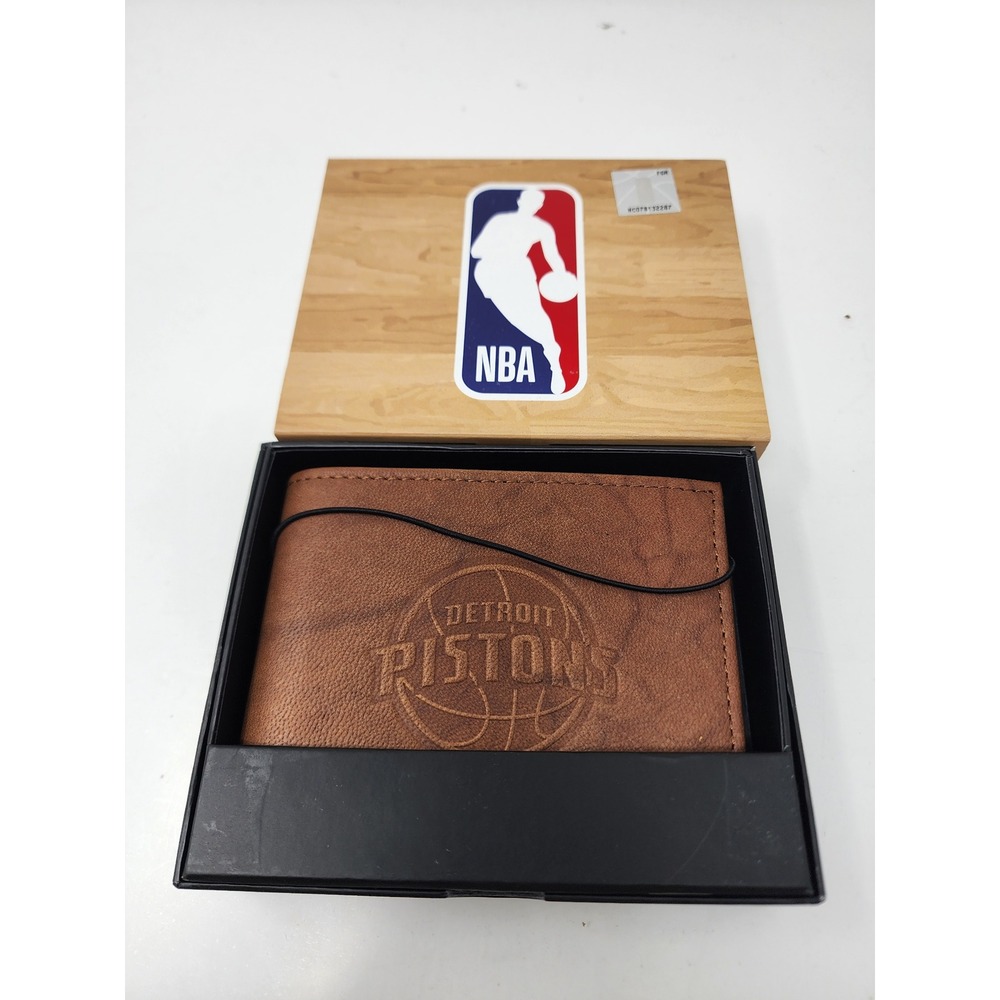 Rico Industries Mens Detroit Pistons Bifold Wallet Brown Leather Size OS